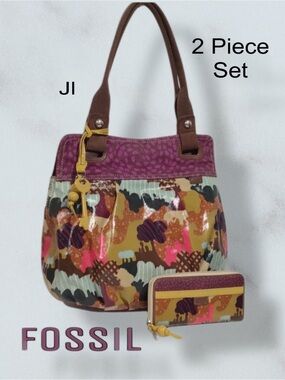 FOSSIL Key Per Large Shoulder Bag with Matching Wallet Y2K